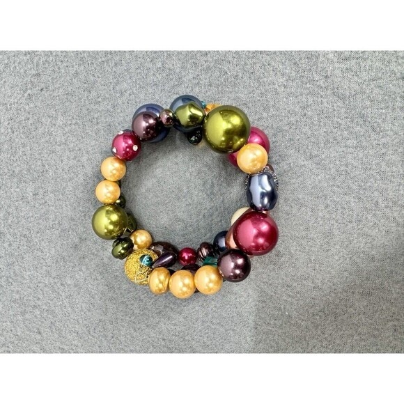 Chicos Stretch Gemstone Bracelet 3 Layers Beaded Bauble Multicolor Chunky Beads - Picture 5 of 8